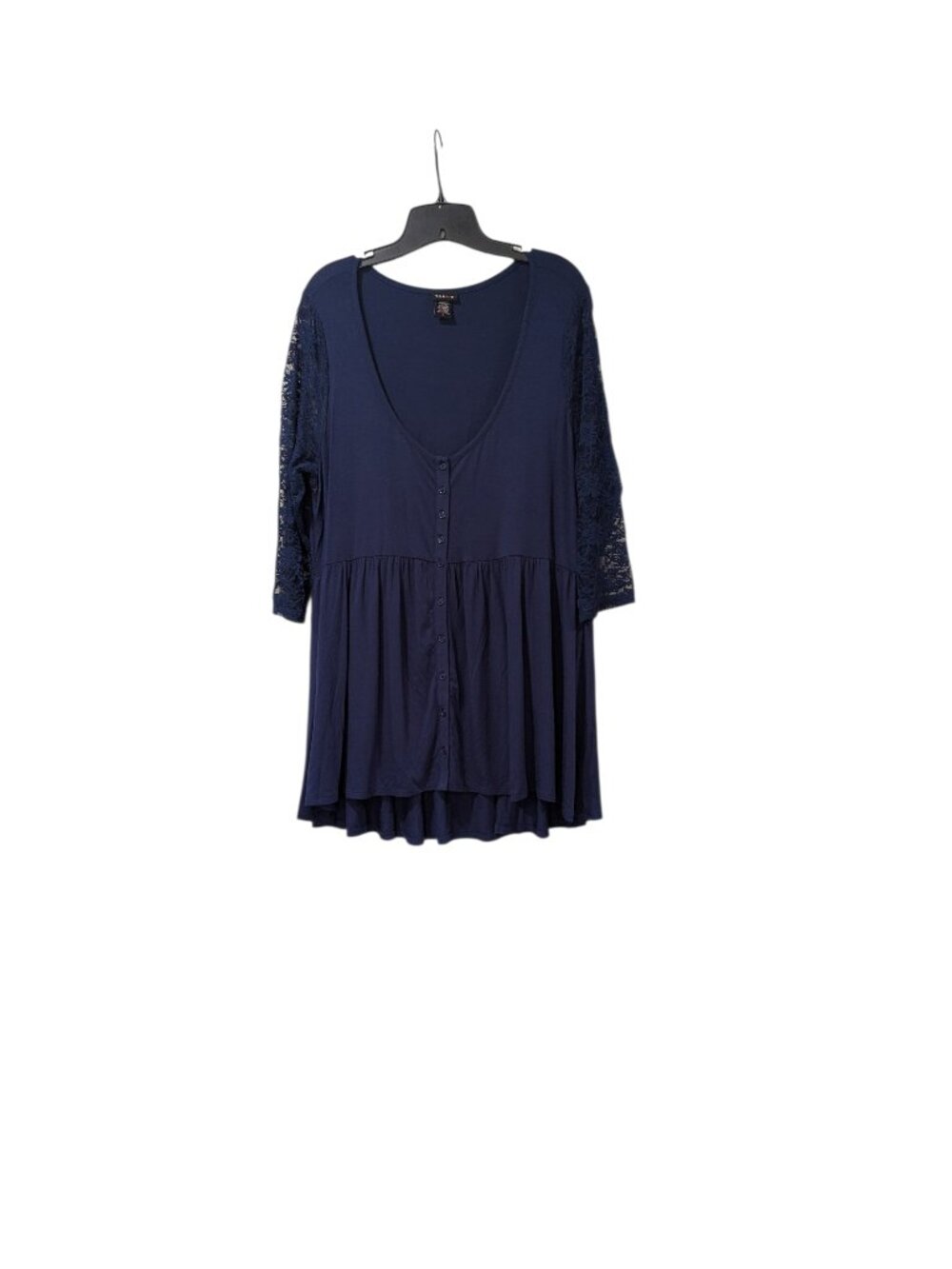 Torrid Royal Blue Button Up Lace Sleeve Tunic Blouse Cottagecore Sz 0 (Large)